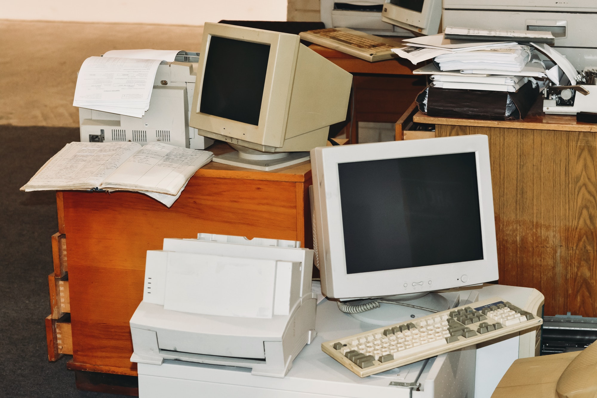 old and obsolete computers ready to recycling depot